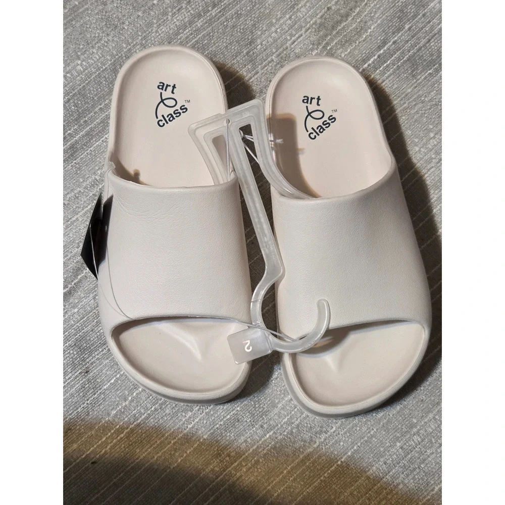 Art Class Edie Kids Platform Slide Sandals Off White Cream Size 2 NEW